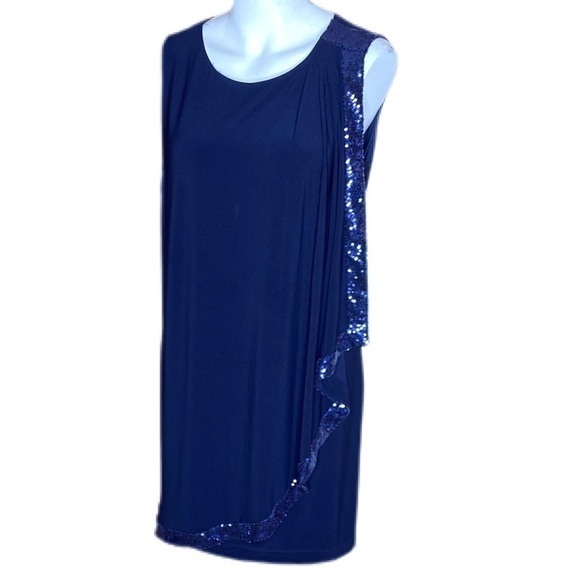 Betsy & Adam Little Blue Dress with Overlay Lined with Sequins Size 10 - Picture 2 of 7